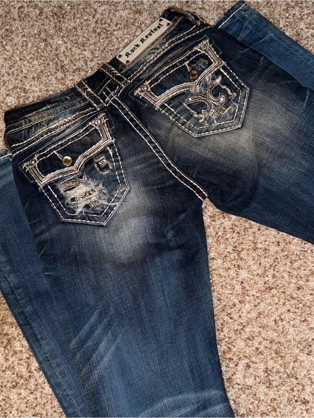 TALL 34 inseam Rock Revival Women's Dark Blue Boot Cut Jeans